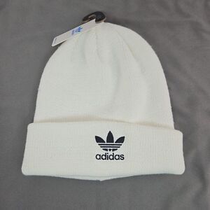 Adidas Women's Originals Trefoil Cuffed Beanie Hat White w/ Black Logo NEW